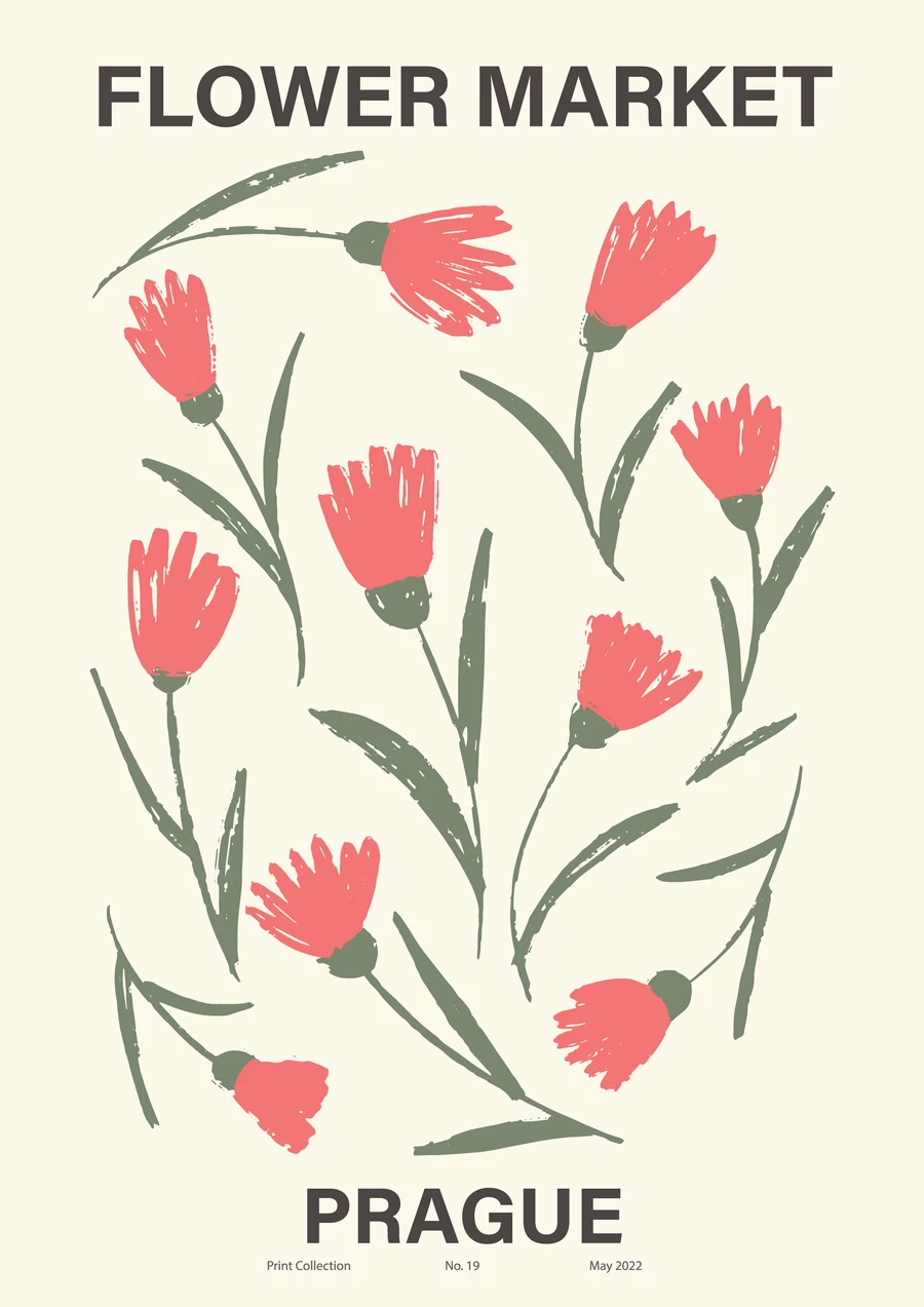 手绘小清新北欧花朵植物花卉插画海报封面画芯装饰AI矢量设计素材【012】